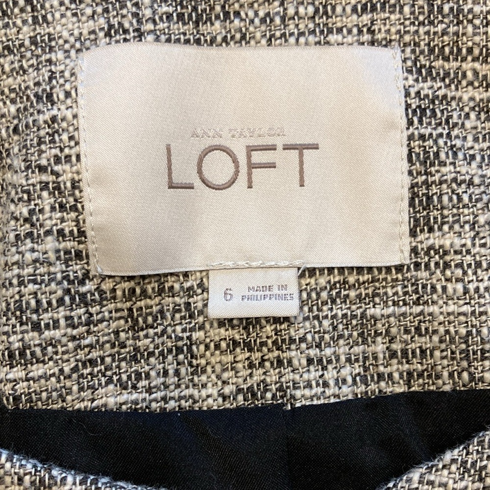 Ann Taylor LOFT Womens Black White Tweed Moto Jacket Size 6 Zip Front Cropped - Picture 3 of 11